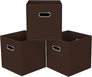 Black Foldable Storage Cubes Bins, Fabric Storage Box Cubes Organizer Baskets with Dual Handles for Home Organizer,Set of 3,(Coffee)