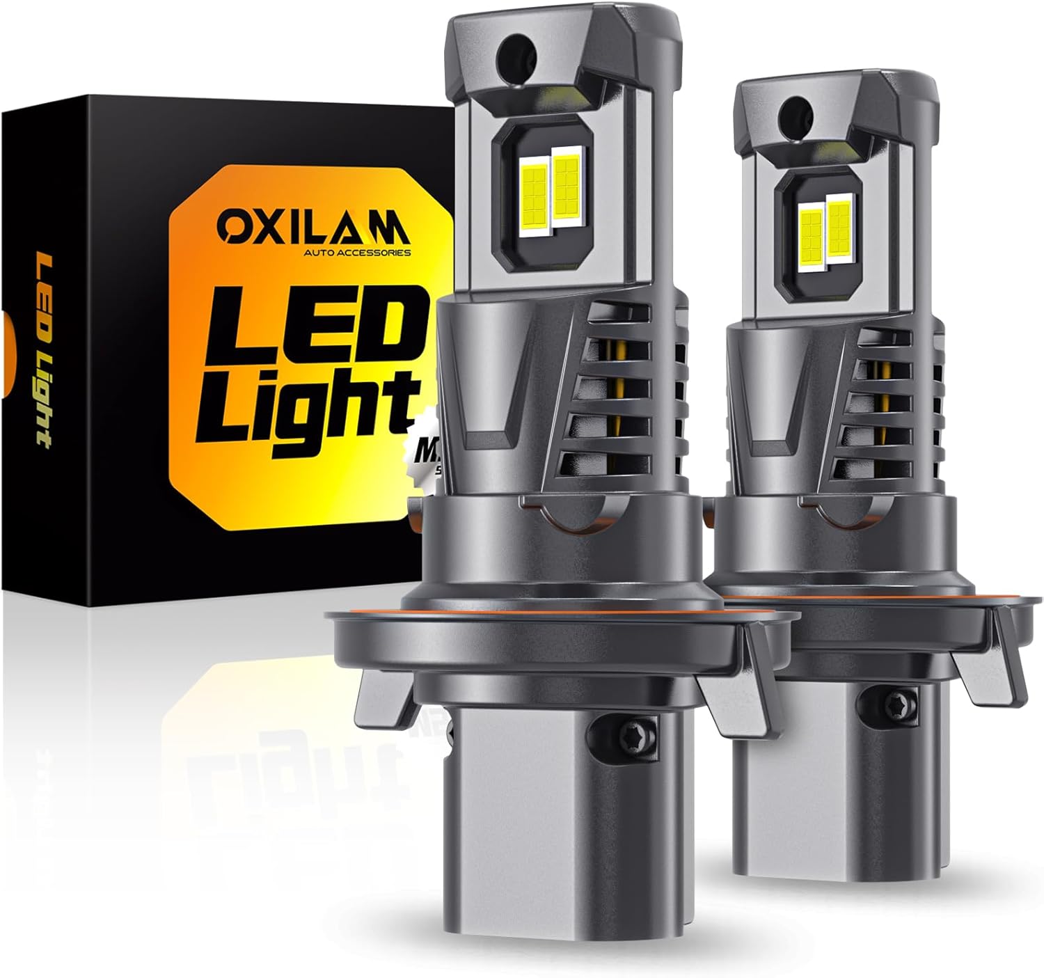 OXILAM H13 9008 Light Bulbs, 800% Ultra Brightness, 6500K White Fog Bulb, Wireless, Plug and Play Halogen Replacement, Pack of 2