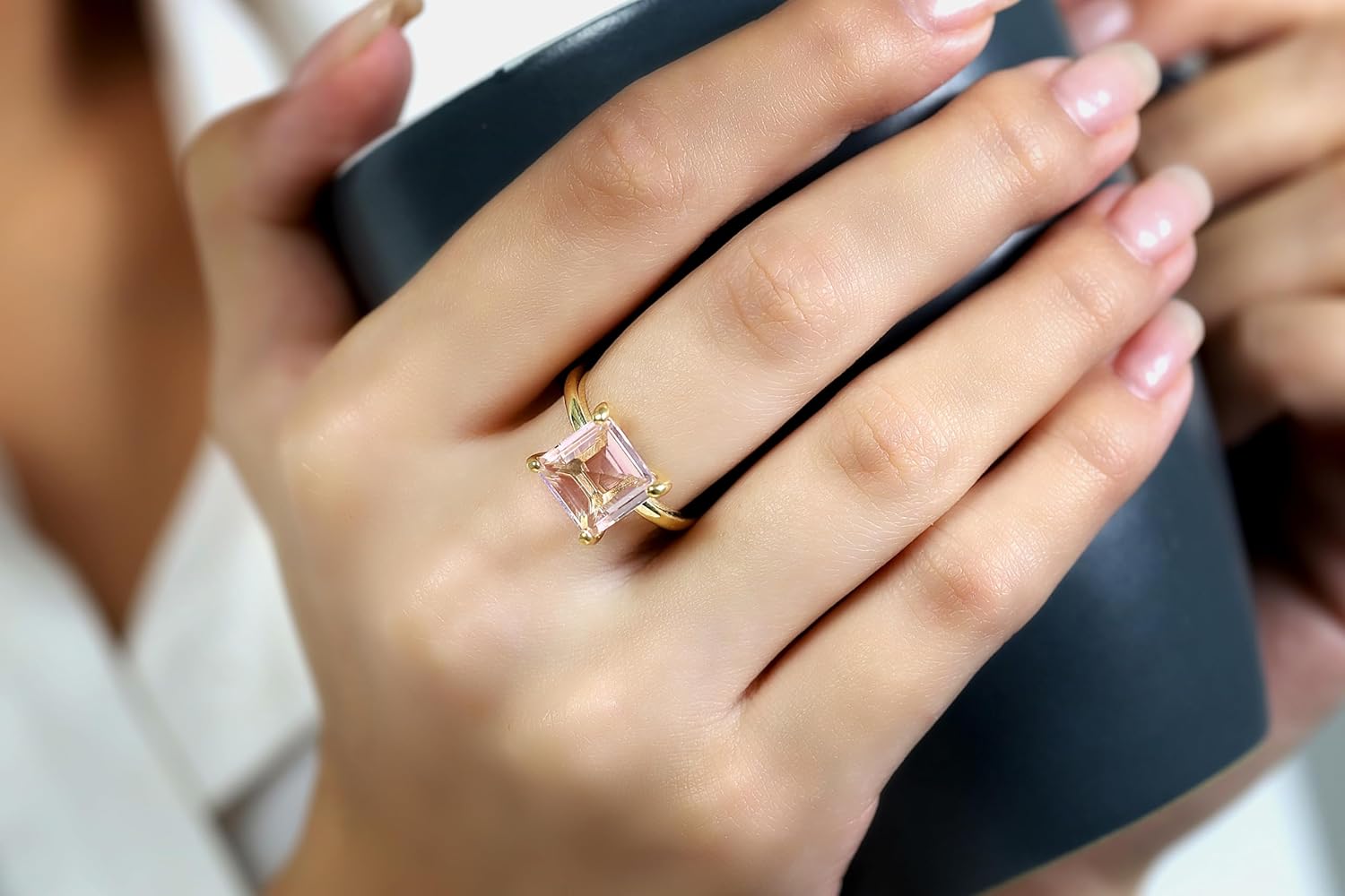 Jewelry for Her - Rose Quartz Ring in 14k Rose Gold - Pink Engagement Rings for Women, Love Ring, Anniversary Ring with Jewelry Box