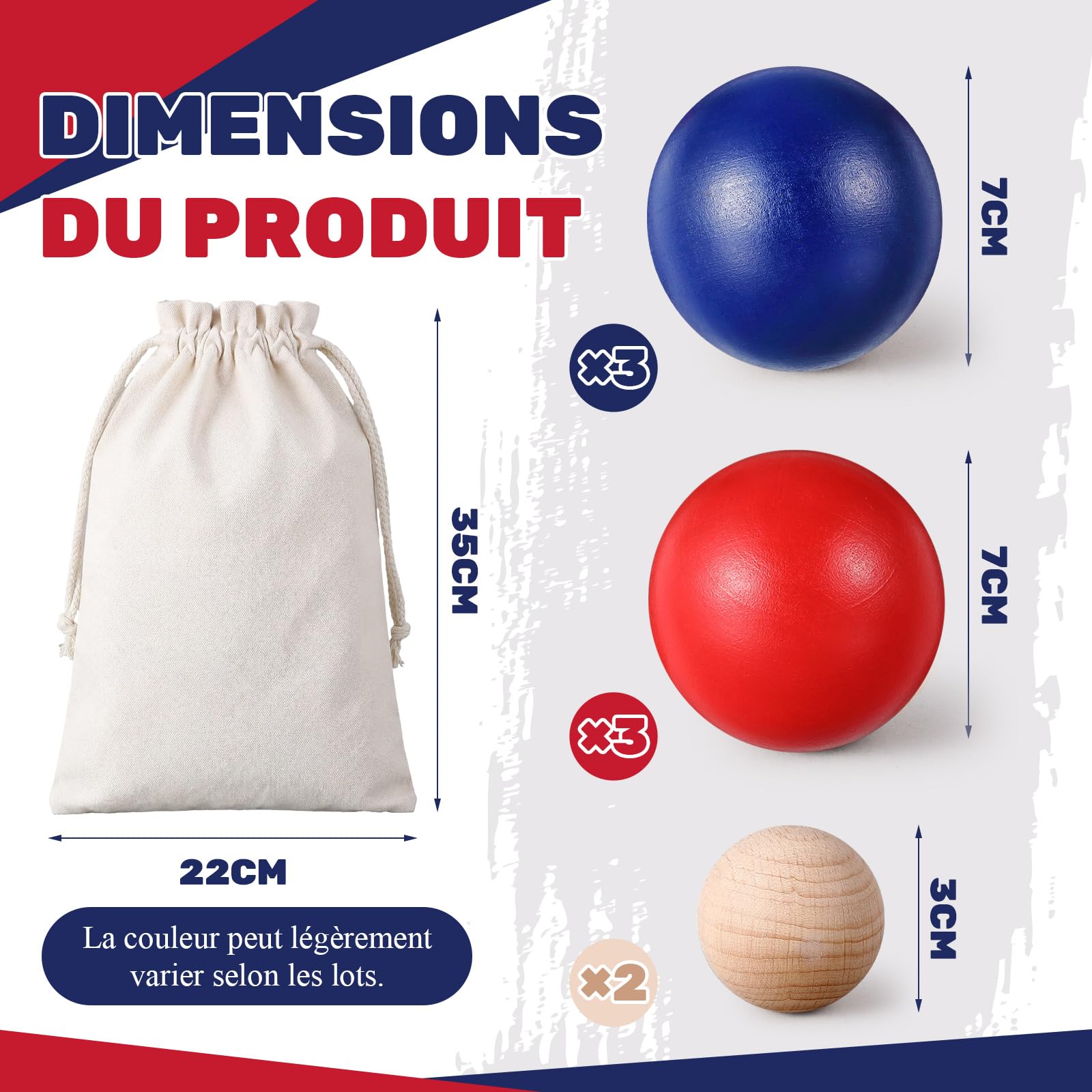 Juego de Petanca de Madera Set de 6 Bolas de Colores con Boliches y Bolsa