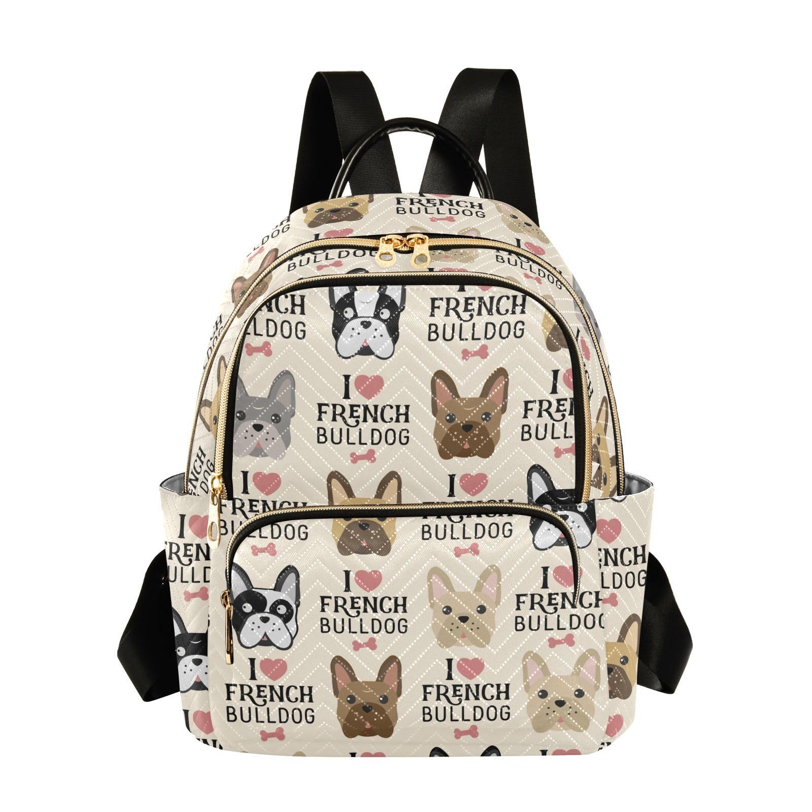 JIPONI Cute French Bulldog Backpack Purse for Women Lightweight Back Pack Casual Daypack Travel Shoulder Bag Bookbag - M