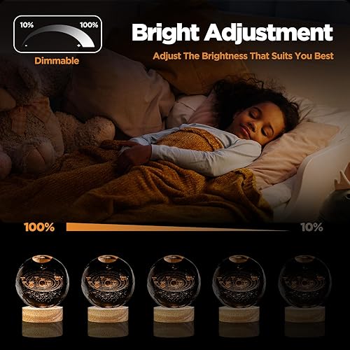 Miniatura 3 de PYMIN3D Luz nocturna de bola de cristal con sistema solar 3D, lámpara de bola de cristal k9 de 3.15 pulgadas con cambio de 16 colores, base de