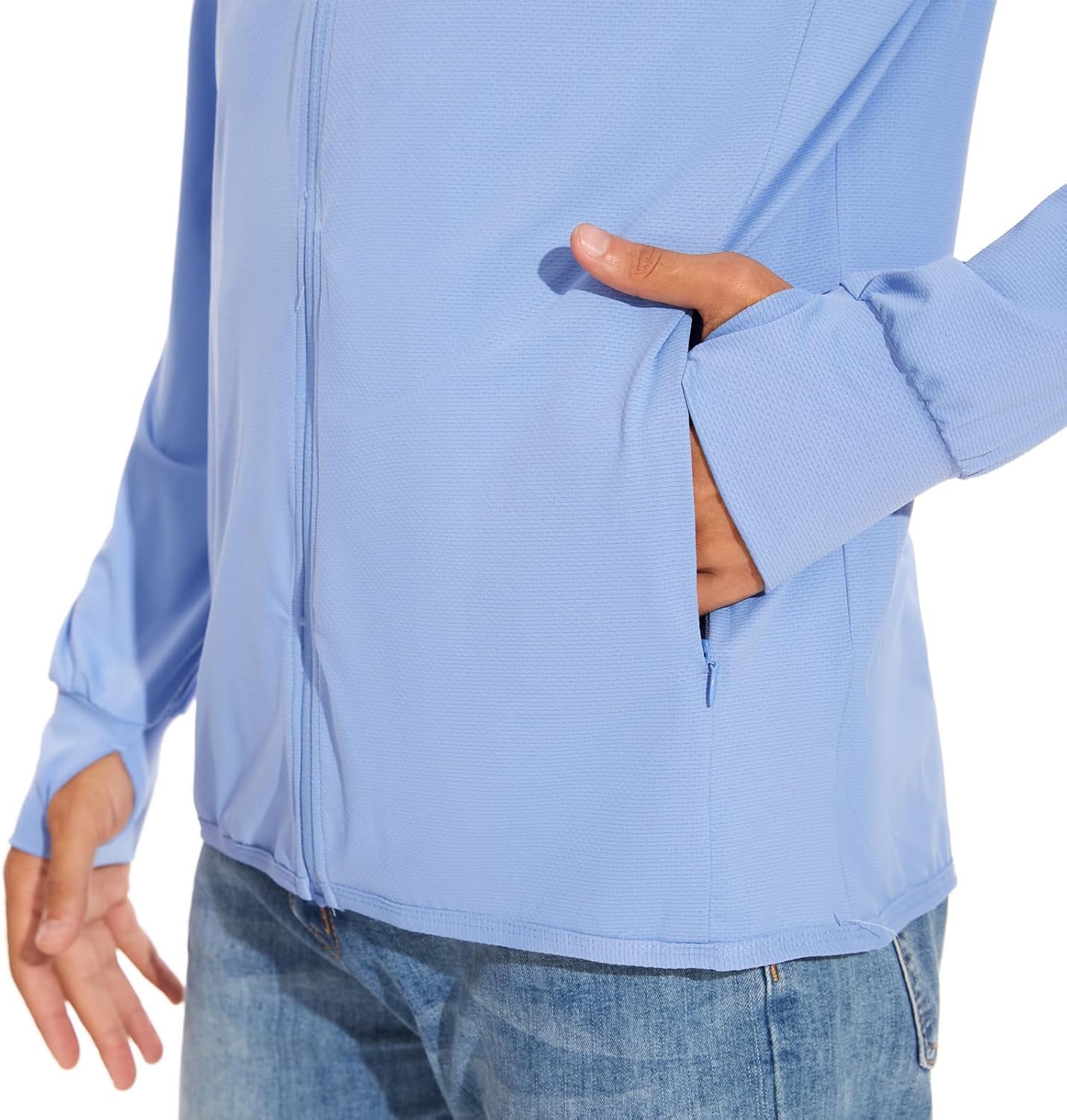 Men's UPF 50+ Sun Protection Hoodie Jacket Zip Up Lightweight Long Sleeve UV Fishing Shirts Quick Dry Zip Pockets - Image 4