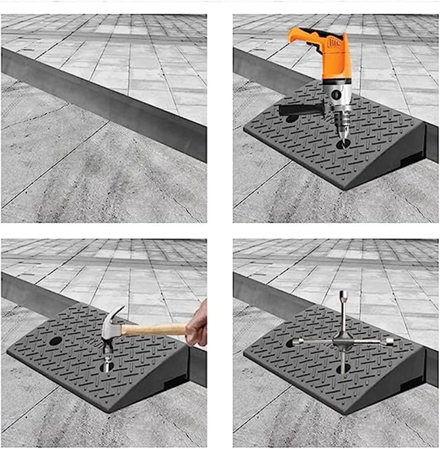 Rampy antypoślizgowe Gumowa rampa krawężnikowa na drzwi samochodu – przenośna rampa dla samochodów, wózków inwalidzkich i rowerów(50x80x22cm)