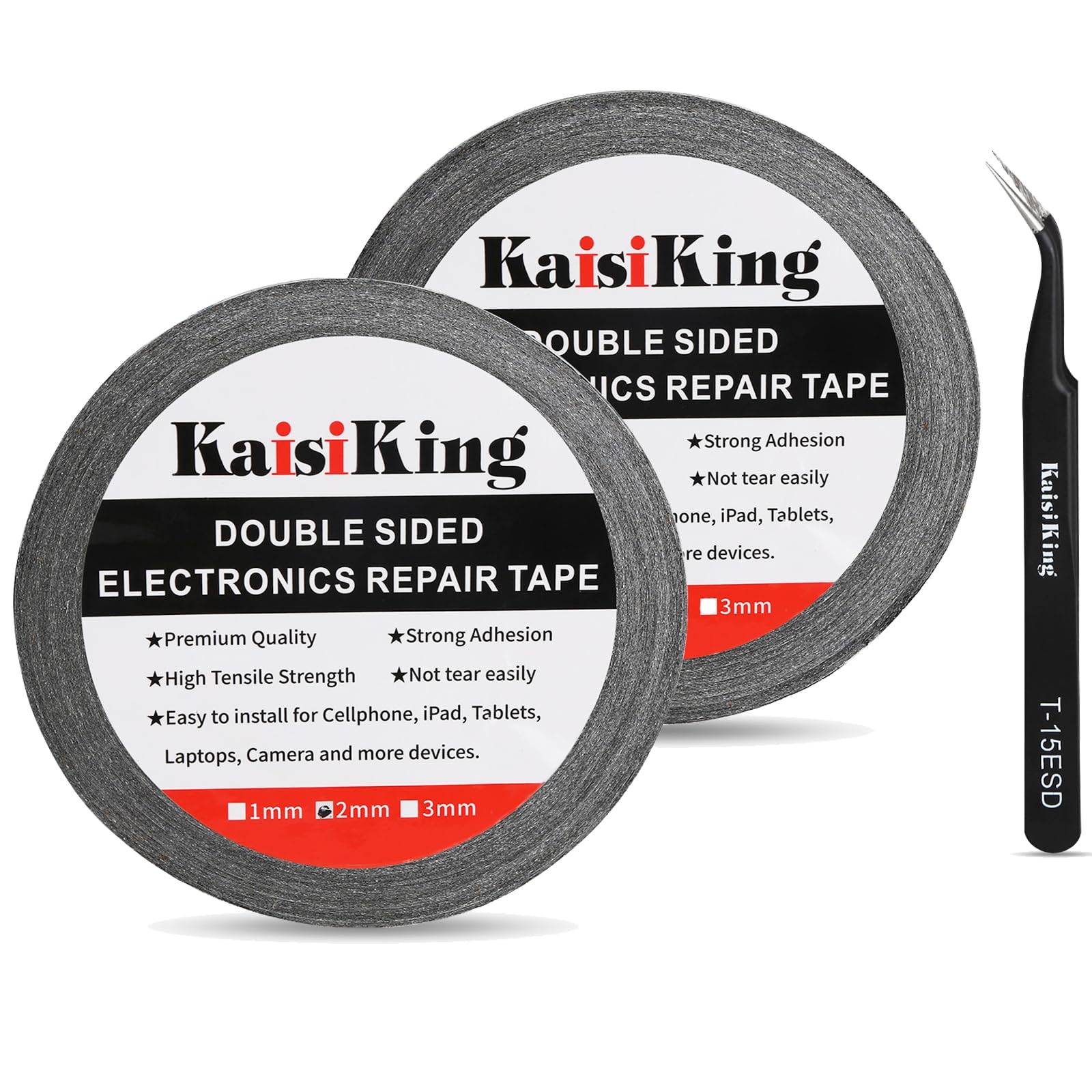 Kaisiking 2pcs 2mm x 50M LCD Repair Tape Phone Screen Adhesive Tape LCD Touch Screen Repair Tape with 1 Tweezers for Cell Phone, iPad, Tablets,