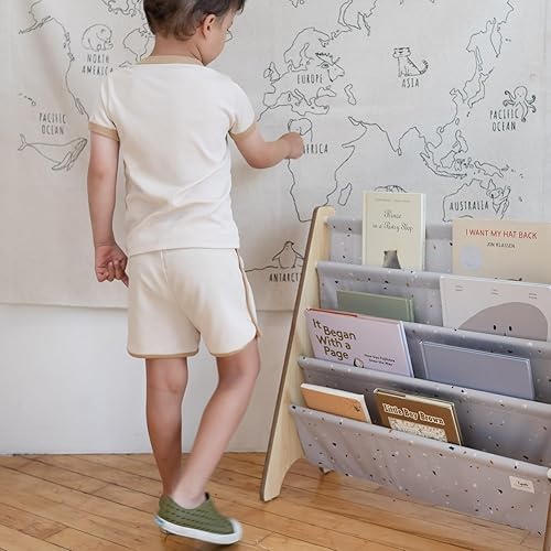 Miniatura 2 de 3 Sprouts Estantería de Tela Reciclada para Niños – Organizador de Libros Tipo Honda de 4 Niveles - Estanterías de Madera para Libros de Guardería