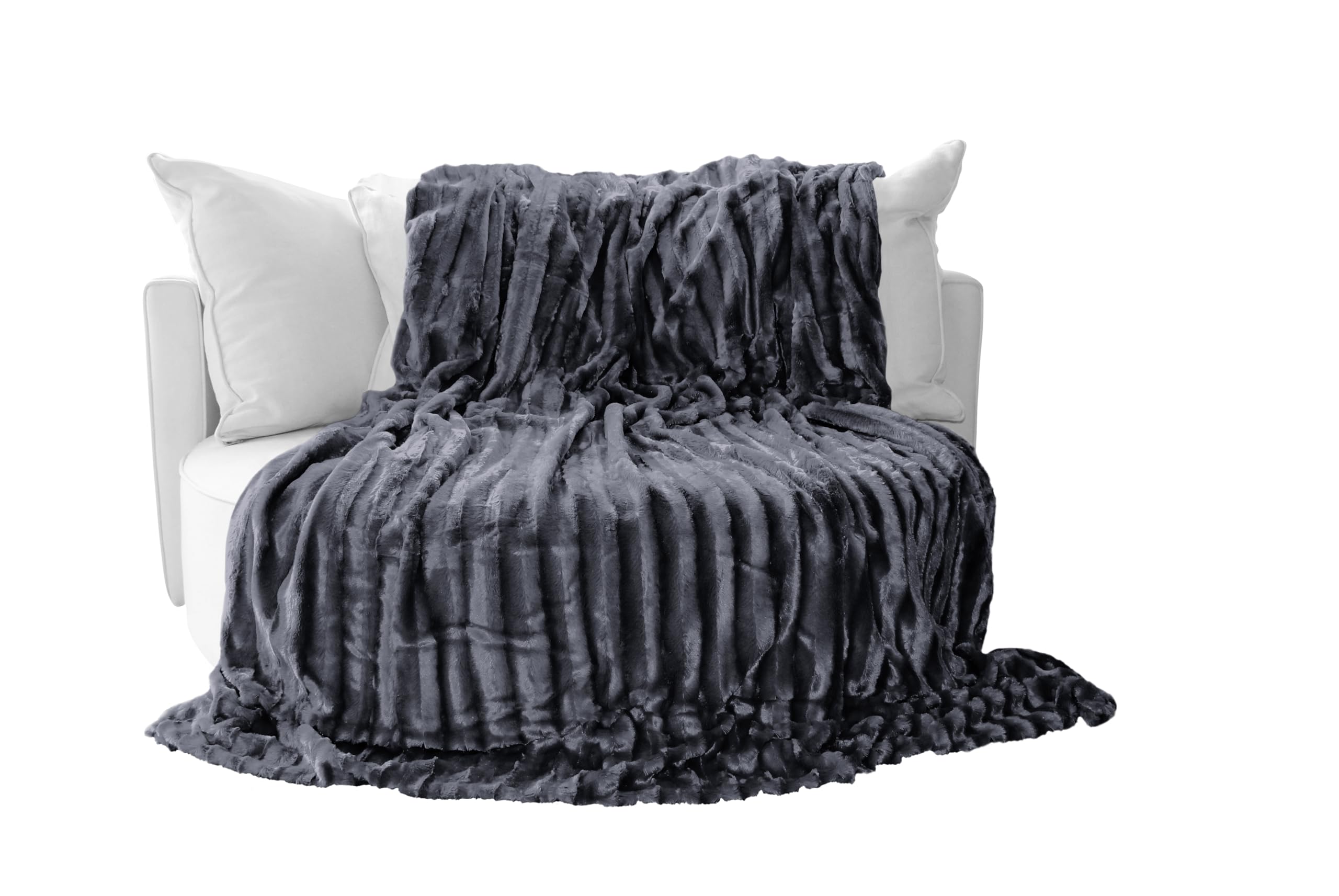 Brandsseller Kuscheldecke Fellimitat doppelseitig XXL 220x240 cm – Flauschige Kunstfelldecke Sofa & Bett, warme Luxus Wohndecke, weich & gemütlich - 100% Polyester, waschbar – Anthrazit