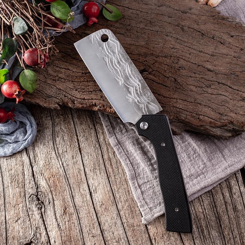 Meat Cleaver,Cleaver Knife 5 Inch Folding Knife Sharp Cleaver Slicing Chef Nakiri Camping Kitchen Knives Cooking Tools Handmade Forged Knives, LAMAJIGA5844
