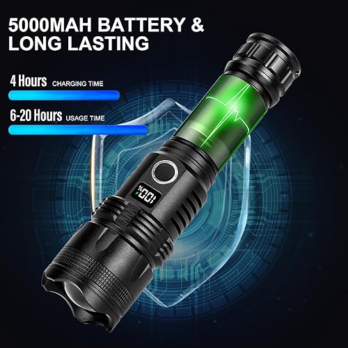 Miniatura 3 de Cinlinso Linternas recargables de alto lúmenes, luz de flash LED súper brillante, 5 modos, IPX7 impermeable luz de flash de mano para el hogar,