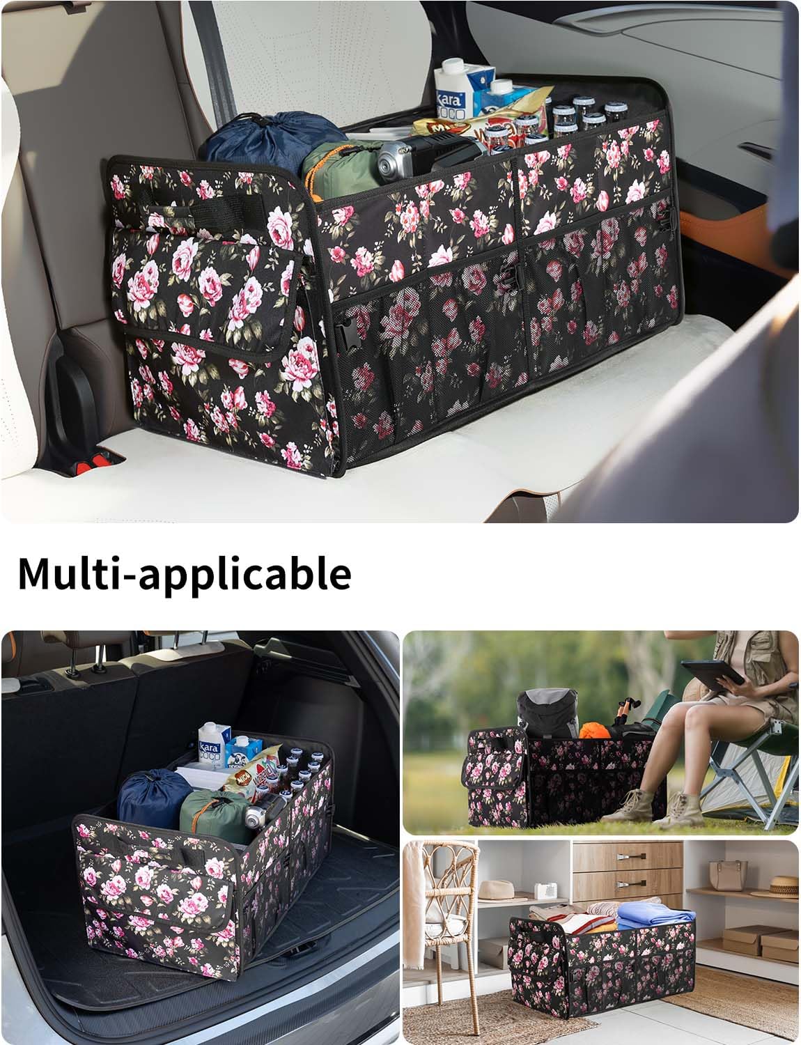 YOHOOLYO Car Trunk Organizer for SUV 72L Large Capacity Collapsible 4 Compartment Storage Multicolor Car Accessories for Women — view 8
