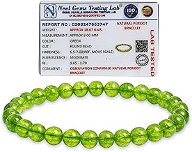 REBUY Peridot Bracelet Stone Of Prosperity Crystal Healing Bracelet Enhance Focus, Confidence and Motivation Gemstone Bracelet Jewelry for Men & Women, Color Green, Bead Size 8 mm, Lab Certificate