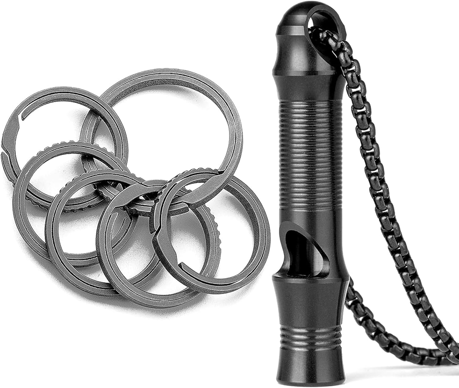 TISUR Titanium Emergency Whistle+Key Rings for Keychains