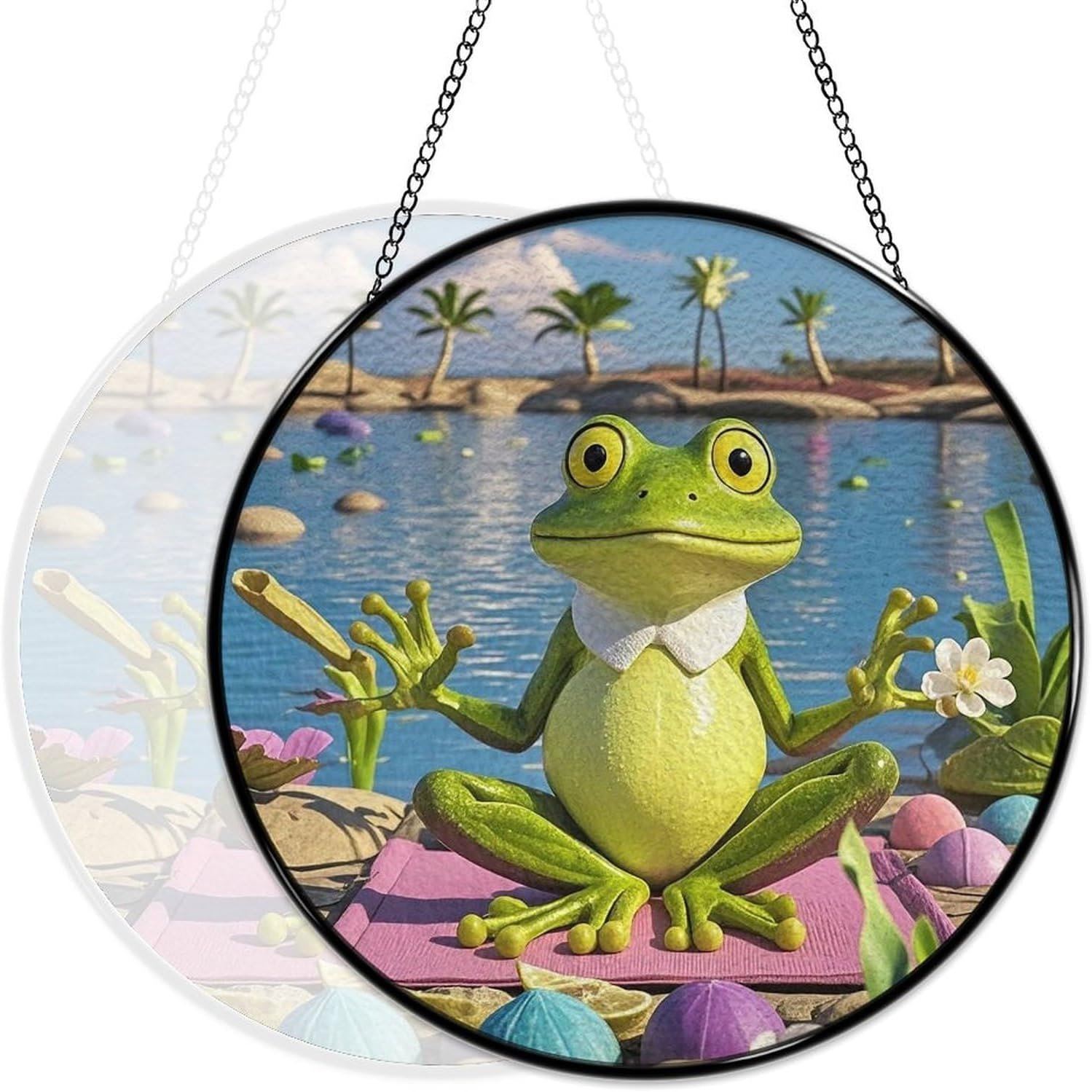 Funny Yoga Frog Stained Glass Window Hanging Sign Suncatcher image 5