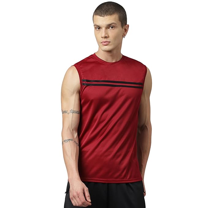 Men's Slim Fit Polyester Sleeveless T Shirt - Sando Top Tank Muscle Tee for Sports, Gym, Running