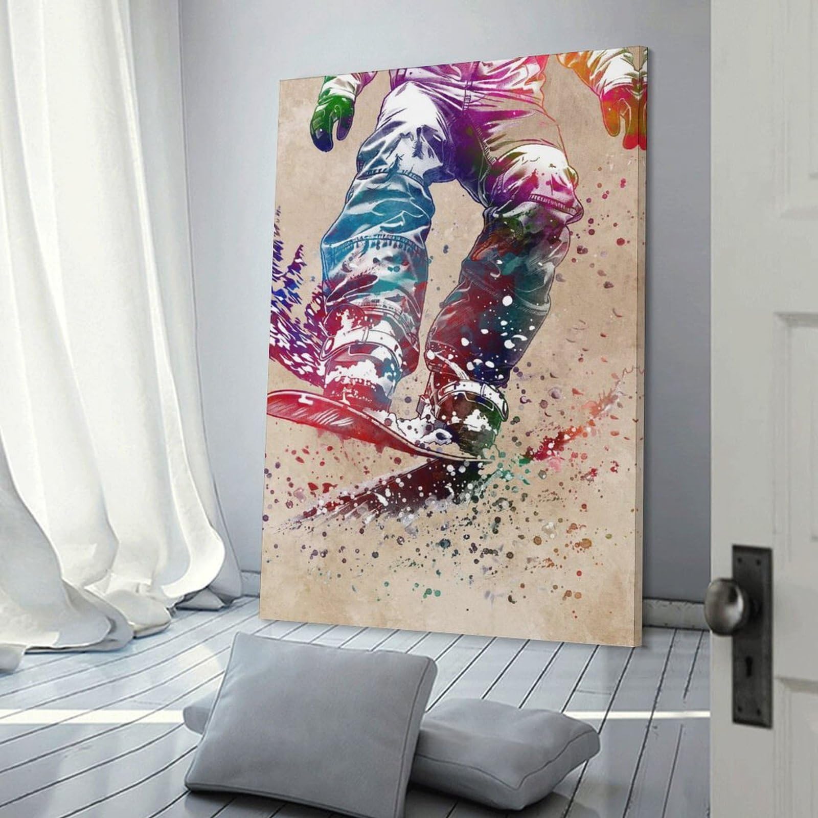 Junmoney Snowboarder Watercolor Art Room Decor Wall Art, 24x36inch(60x90cm), for Bedrooms, Workspaces And Everyday Interiors, An Adaptable Decor Piece for Home Use