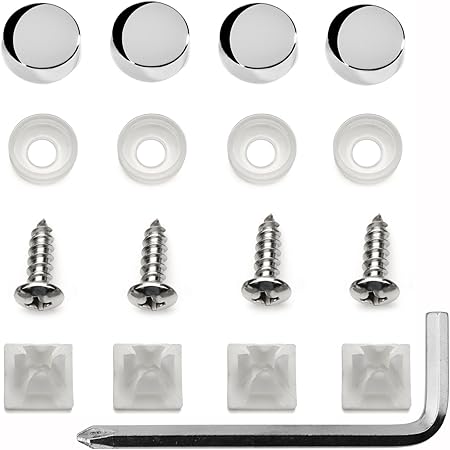 LFPartS Stainless Steel License Plate Frame Screws Fasteners + Chrome Caps