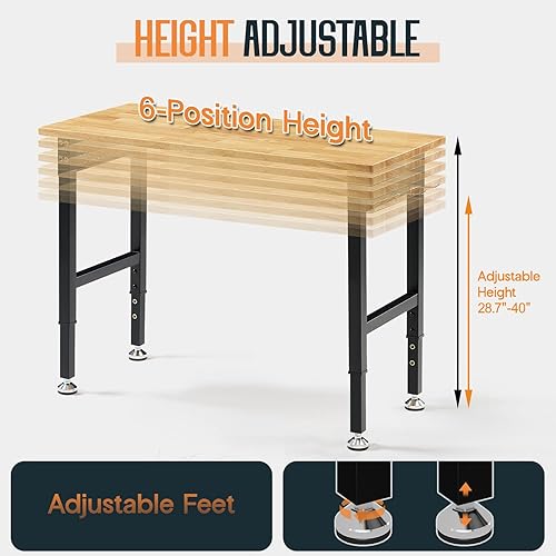 Miniatura 5 de SPECRAFT Banco de trabajo ajustable de servicio pesado con 4 tomas de corriente de CA y 2 puertos USB, capacidad de 2000 libras, superficie de