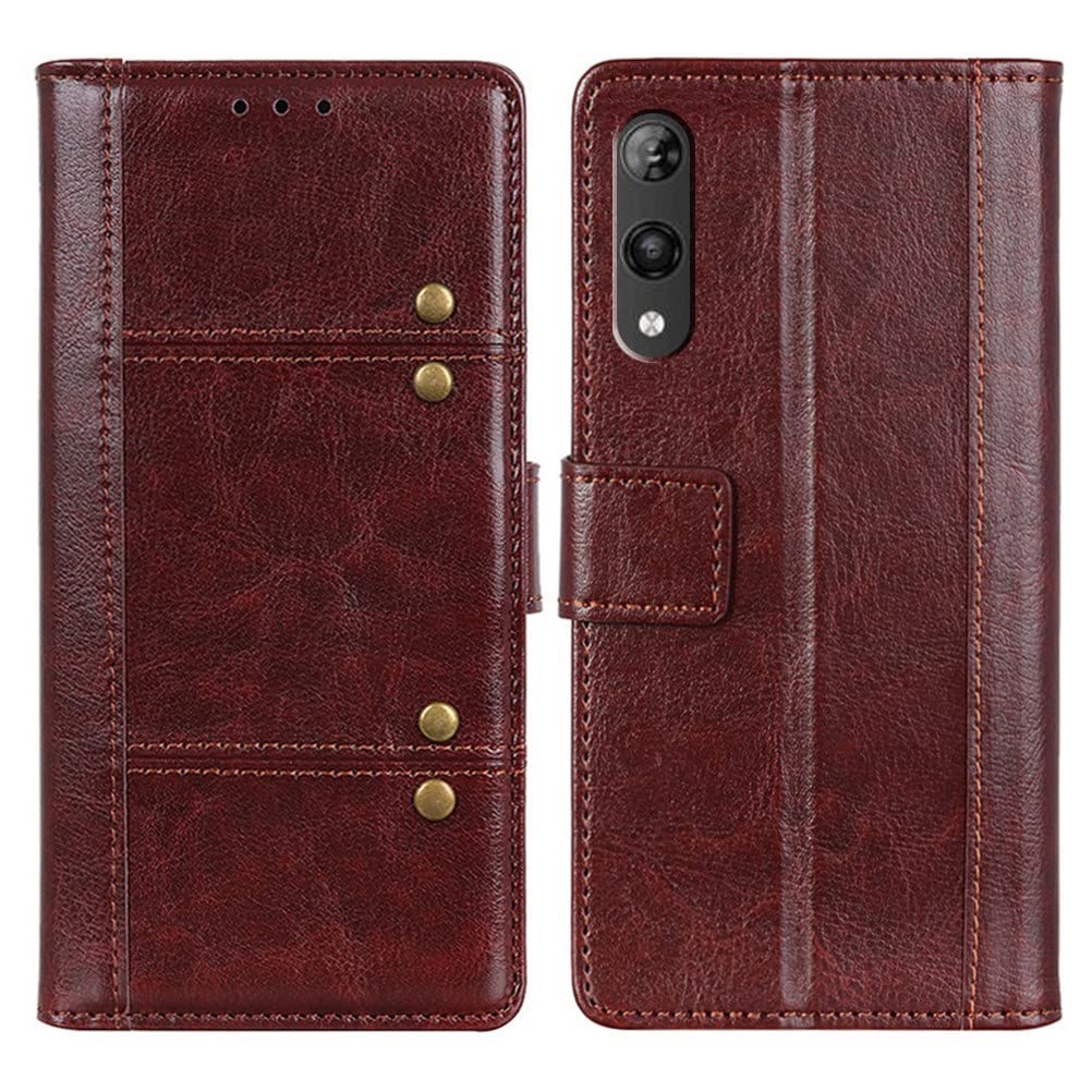 SHUNDA Compatible with Rakuten Hand, Ultra Slim Leather Wallet Magnetic Buckle Card Slot Case Card Slot Bracket Shockproof cover for Rakuten Hand 5.1" - Brown