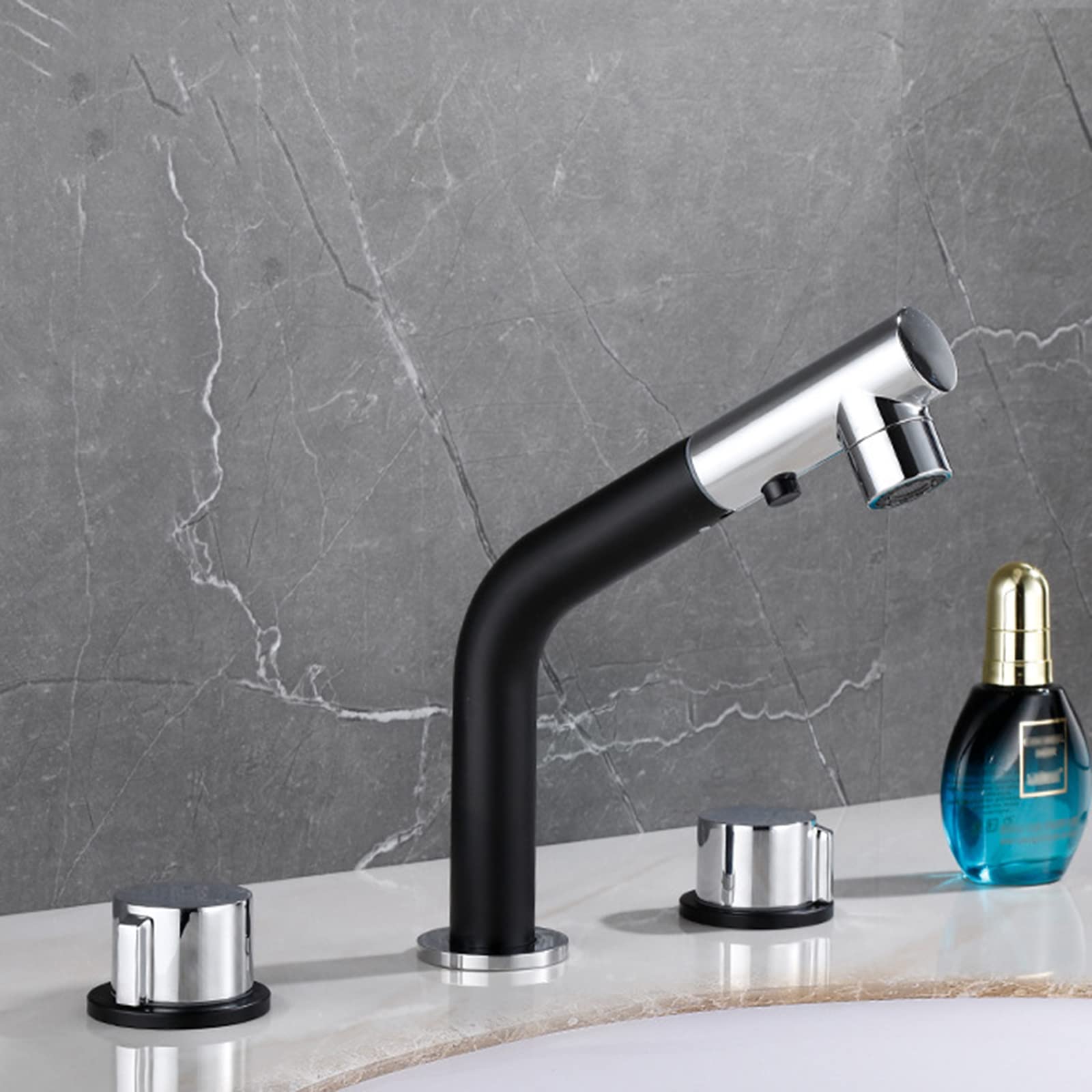 Mitigeur de lavabo extractible noir de salle de bain et cuisine double levier