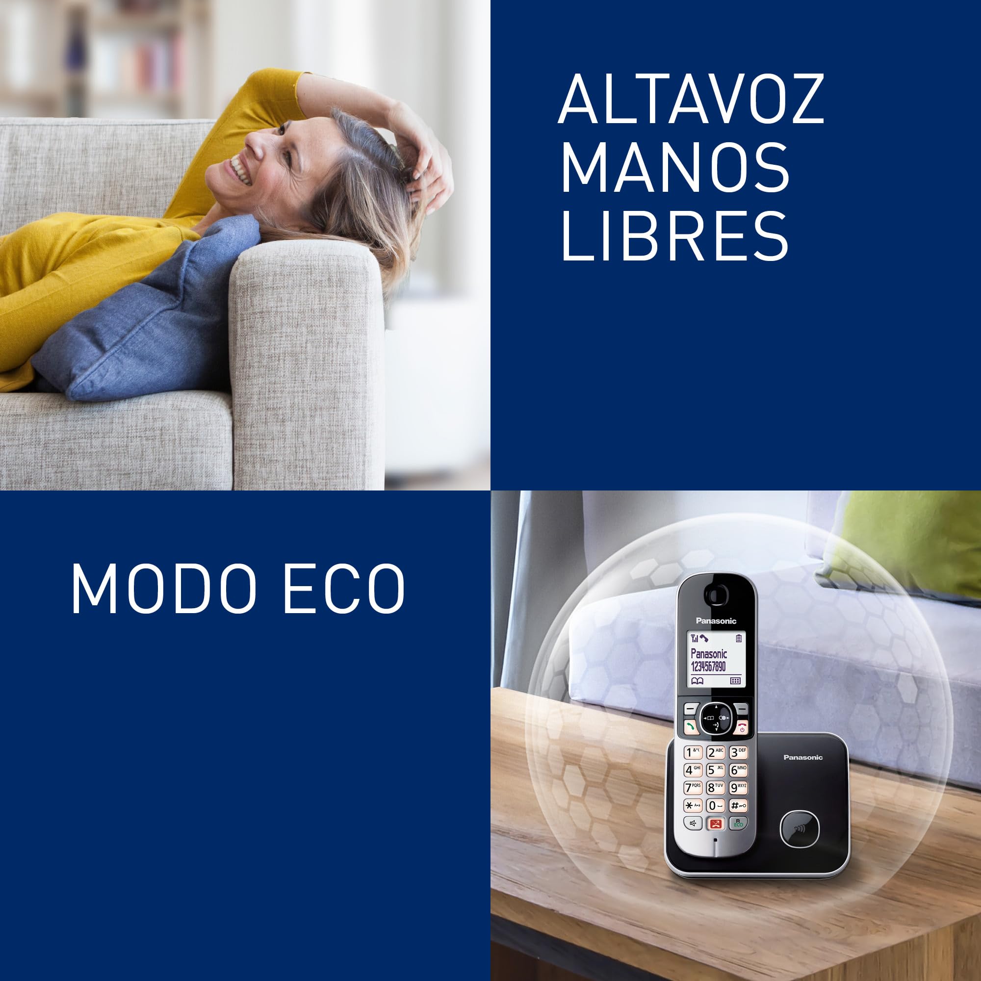 Panasonic KX-TG6852 Teléfono Fijo Inalámbrico Dúo con Manos Libres (Monitor de Bebes, Bloqueador de Llamadas, Modo No Molestar, Baja Radiación, Modo Eco) Plateado