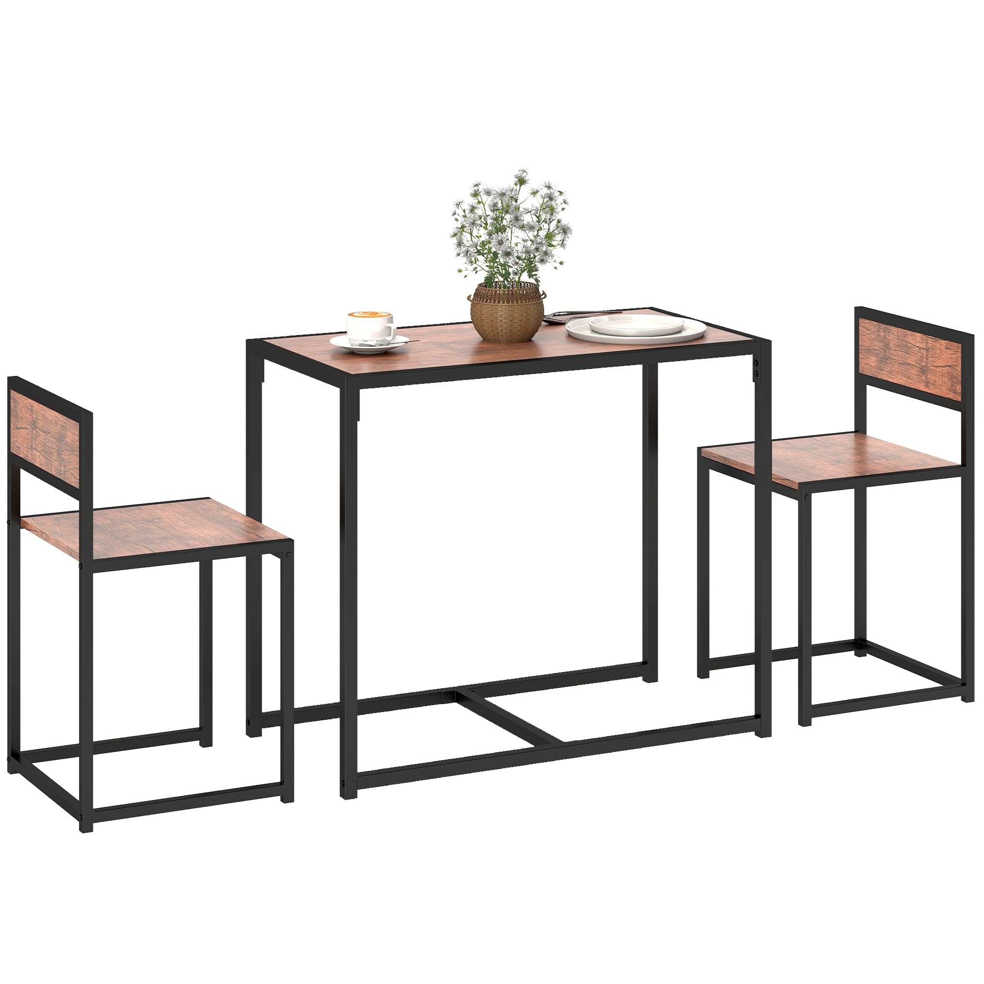 HOMCOM 3-Piece Industrial Dining Table Set for 2, Kitchen Table and Chairs, Dining Room Sets for Small Spaces, Rustic Brown