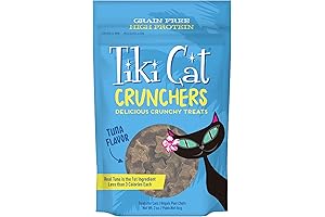 Tiki Cat Crunchers: Grain-Free, Low-Calorie Tuna Treat for Active Cats