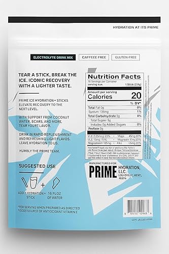 Miniatura 2 de PRIME HYDRATION Ice Sticks, polvo de hidratación en palitos de una sola porción, electrolito en polvo sobre la marcha, 250 mg de BCAA, vitaminas B,