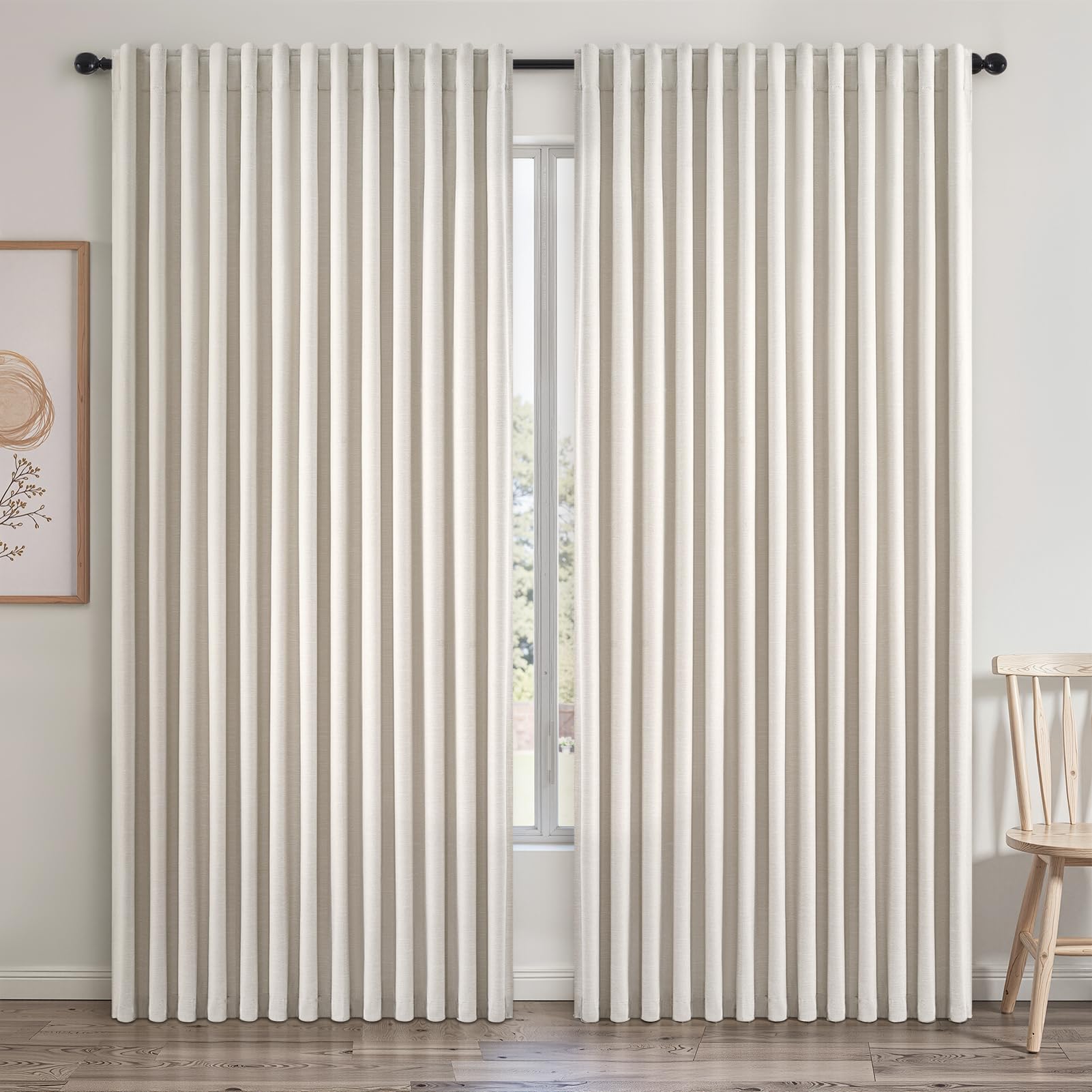 extra wide 100 inch length blackout curtains & drapes 84 inches long 2 panels set for sliding glass doors modern pleated linen blend heavy floor to ceiling large window drapes(100"wx84"lx 2 birch)