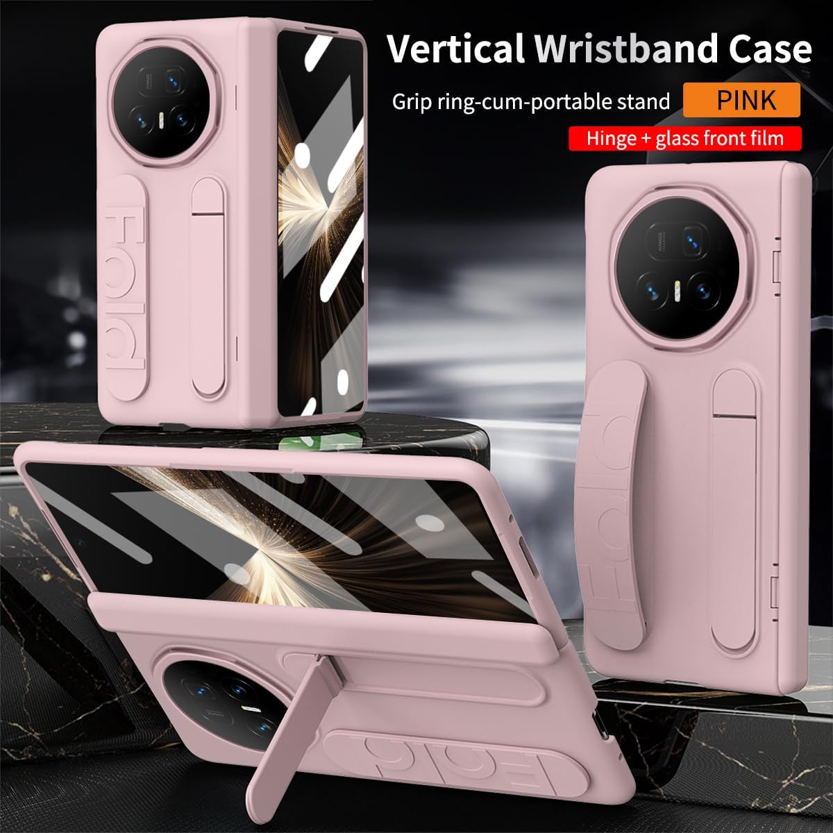 Compatible with Honor Magic V5 Case with Built-in Screen Protector & Hidden Kickstand, Hinge Protective Case Full-Body Shockproof Cover Compatible with Honor Magic V5 (Pink)