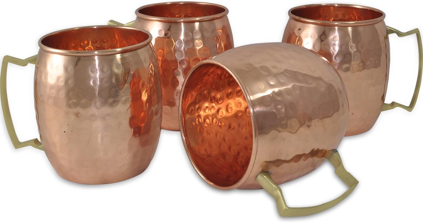 Solid Copper Moscow Mule Mug/Cups 550 ML / 18 oz - Set of 4-100% Pure Copper Hammered