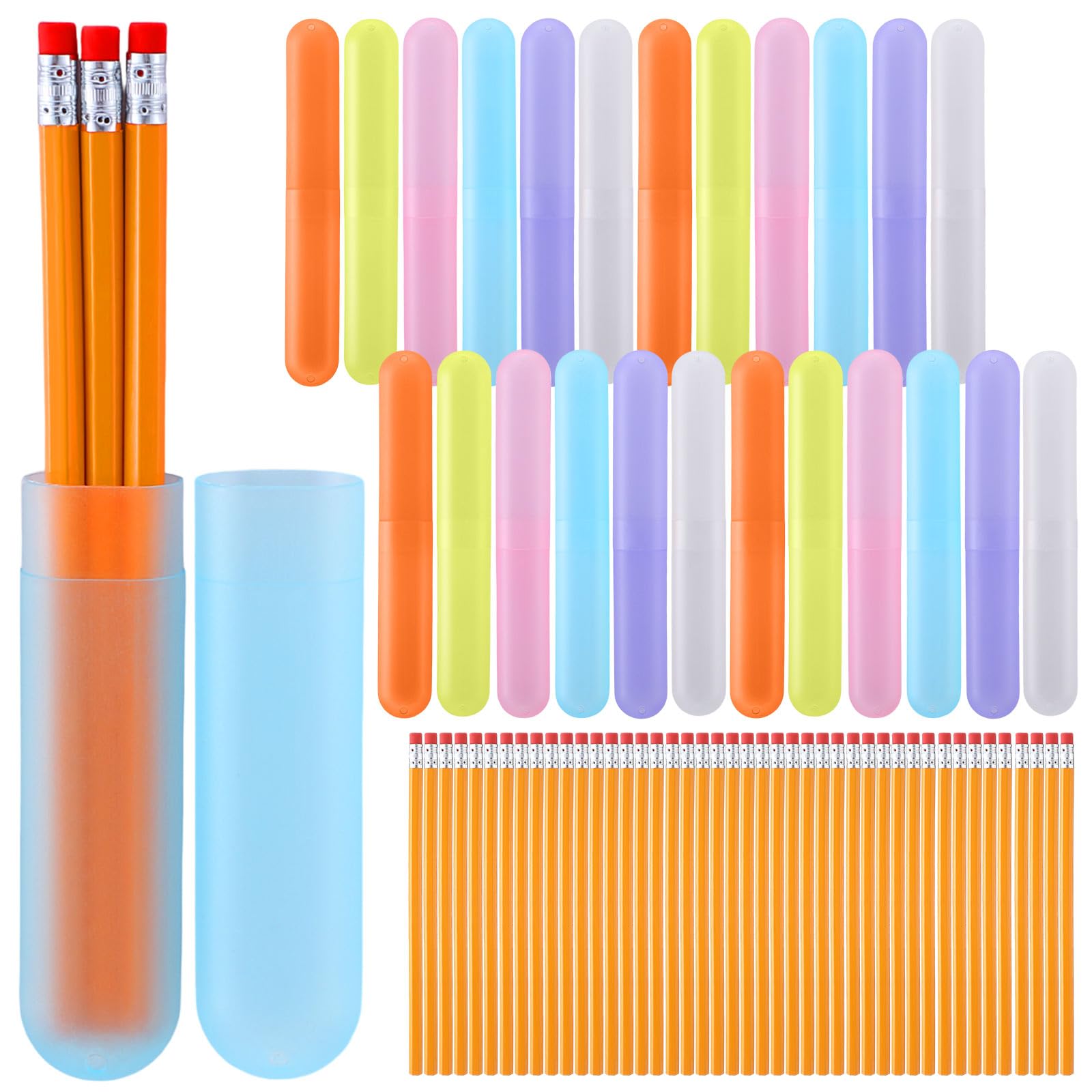 Juego de 48 estuches portátiles de plástico para pasta de dientes con lápices, 6 cajas de pasta de dientes multiusos de colores, estuche portátil para cepillo de dientes de viaje para