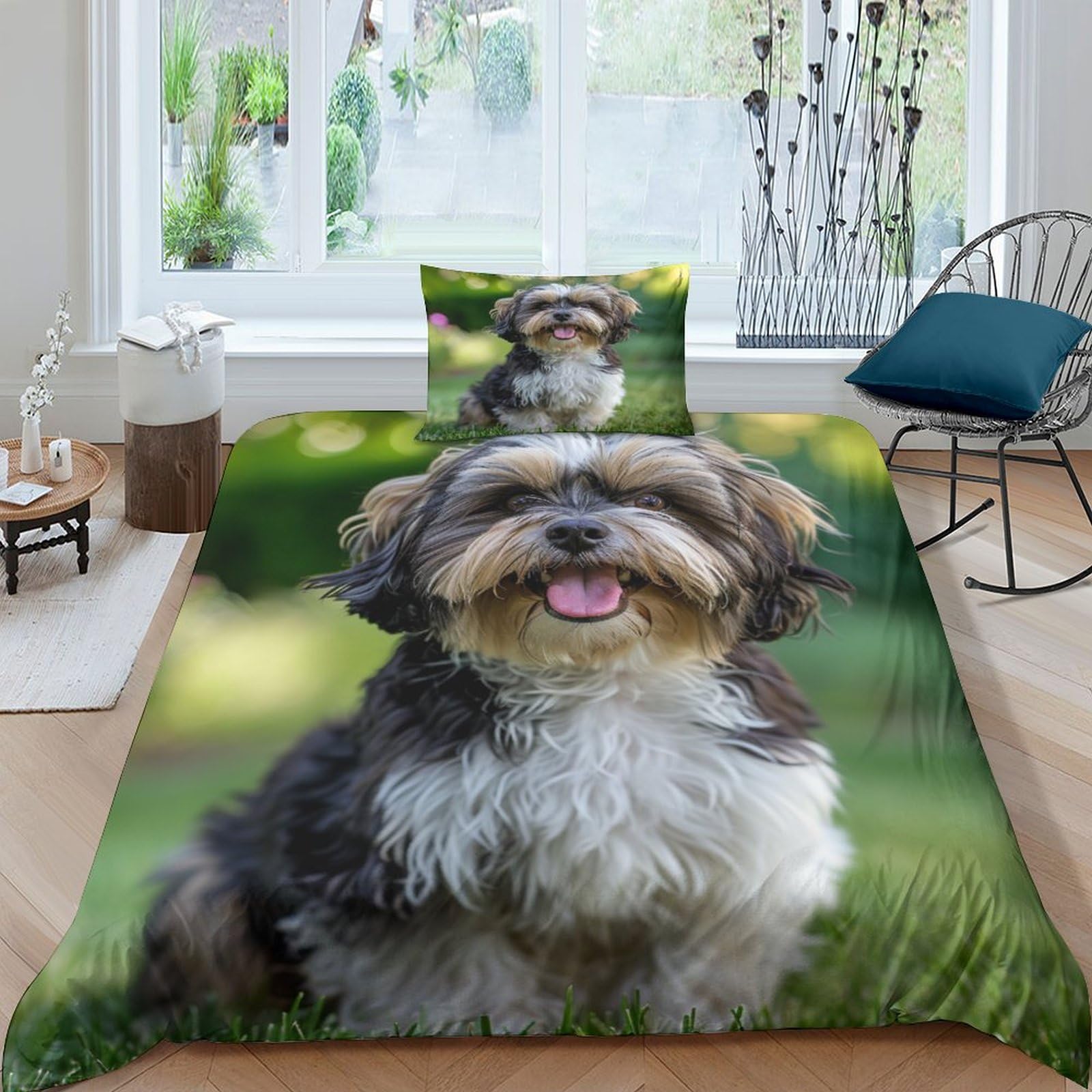 Housse de couette motif chien parure de lit pour chambre d'enfant