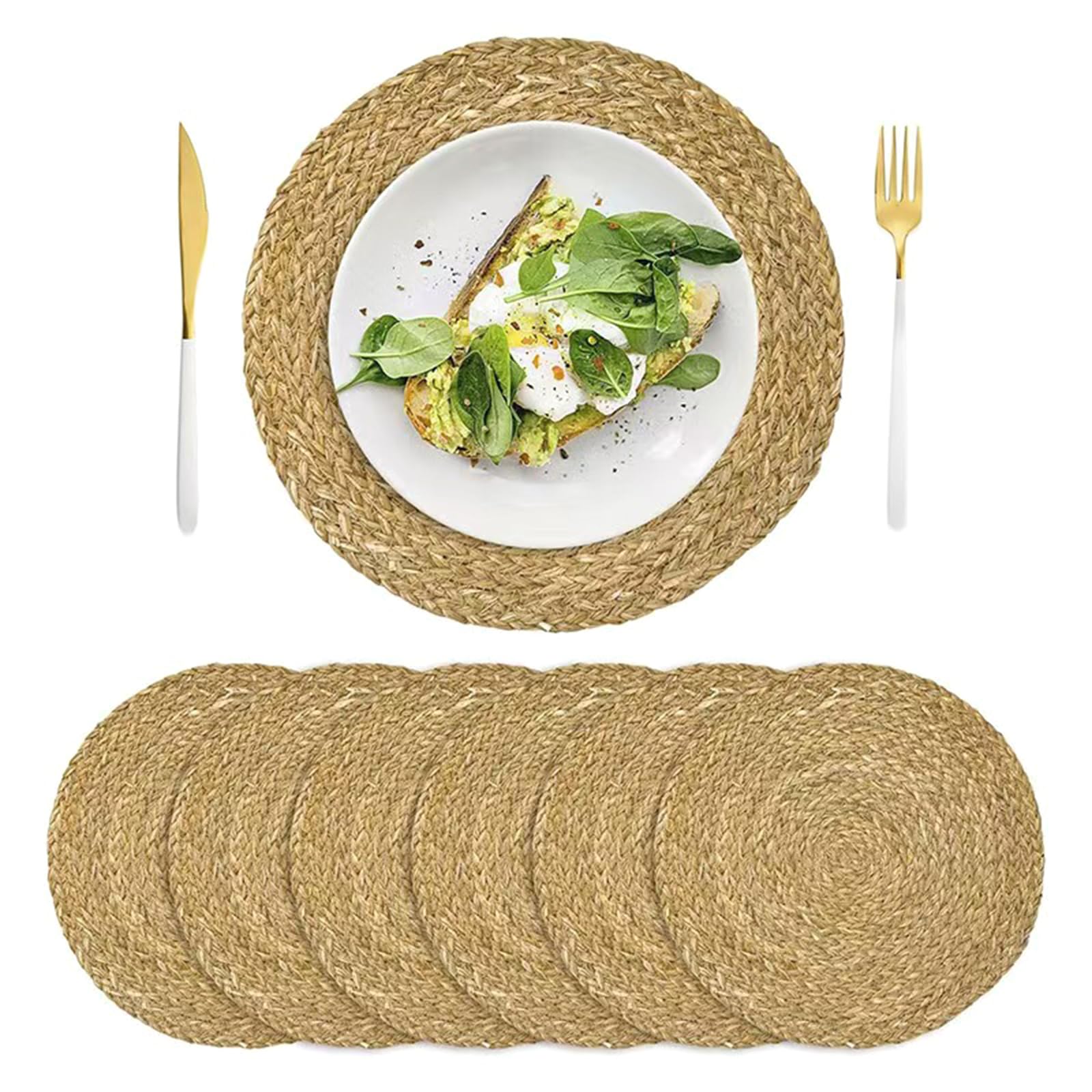 Lot de 6 sets de table tissés ronds de 33 cm avec base antidérapante et facile d'entretien pour la cuisine