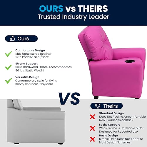 Miniatura 63 de Flash Furniture Chandler LeatherSoft - Silla reclinable para niños con portavasos y reclinable de seguridad, silla reclinable contemporánea para