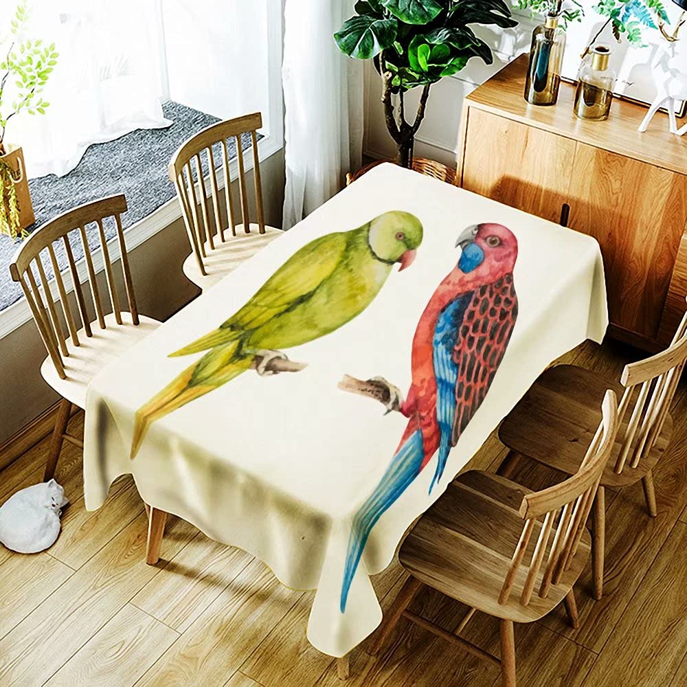 Redida Square Tablecloth - Waterproof Dining Room Washable Table Cloth, Polyester,Green Parrot,55x55 inch