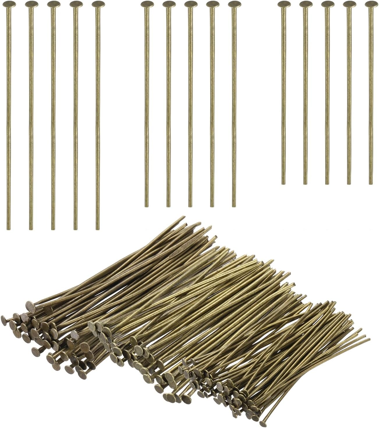 PATIKIL 1.6/1.8/2Inch Flat Head Pins, Jewelry Making Headpins Straight Pins Findings Bendable for DIY Craft Bracelet Necklace Earring Pendant Making Supplies-600Pcs(Bronze)