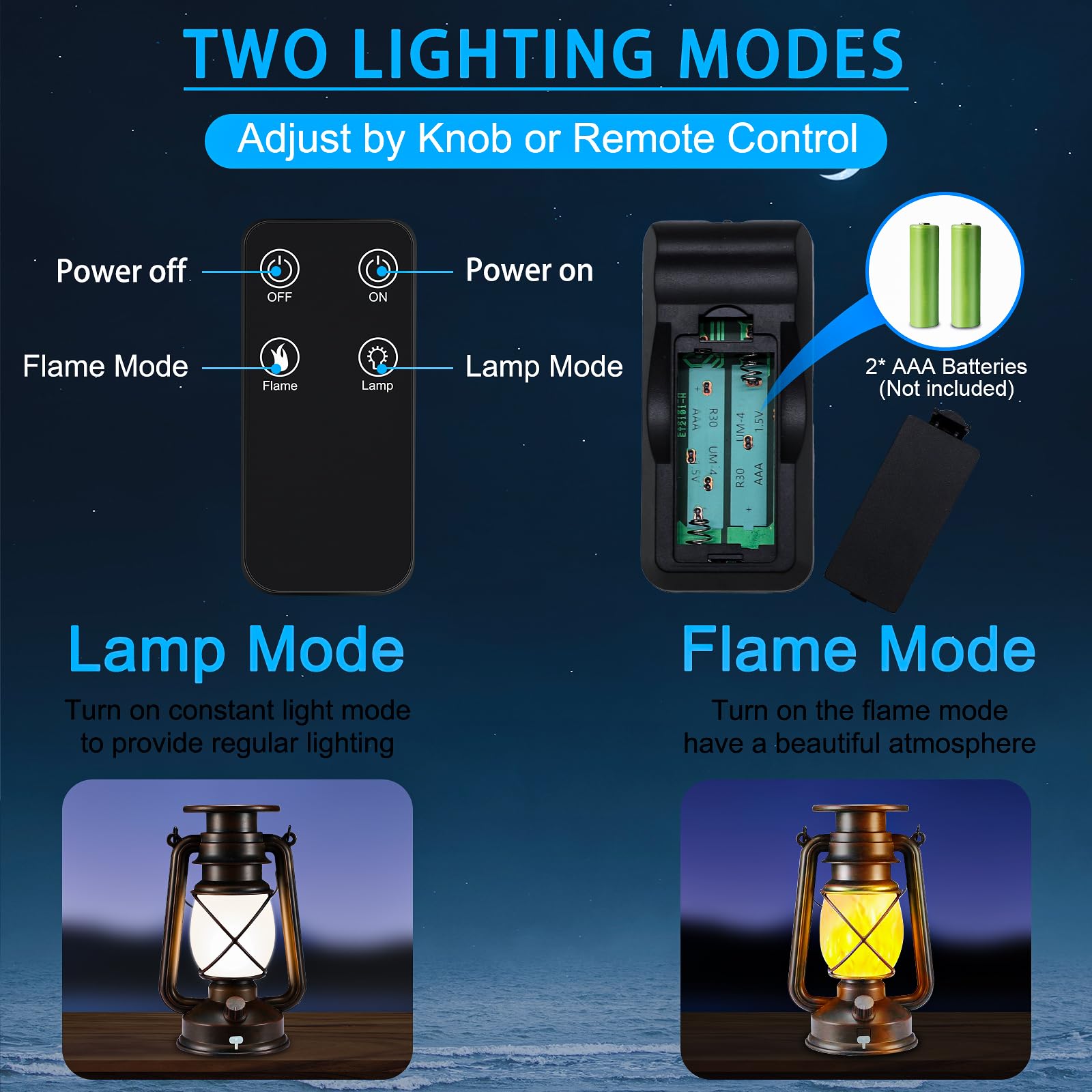 Lot de 2 lanternes LED vintage (moderne - solaire et USB)