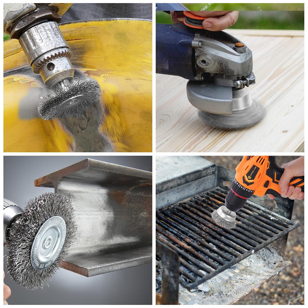 Flintronic 6-częściowy zestaw szczotek drucianych do wiertarki, okrągły trzonek 6 mm, szczotka tarczowa, szczotka z mosiądzu z 1/4 cala, do usuwania rdzy, korozji, czyszczenia, szorstkowania