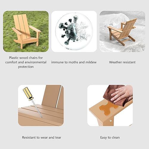 Miniatura 7 de Juego de 3 sillas Adirondack para exteriores, sillas Adirondack de plástico HDPE para todo tipo de clima, sillas para hoguera al aire libre con mesa