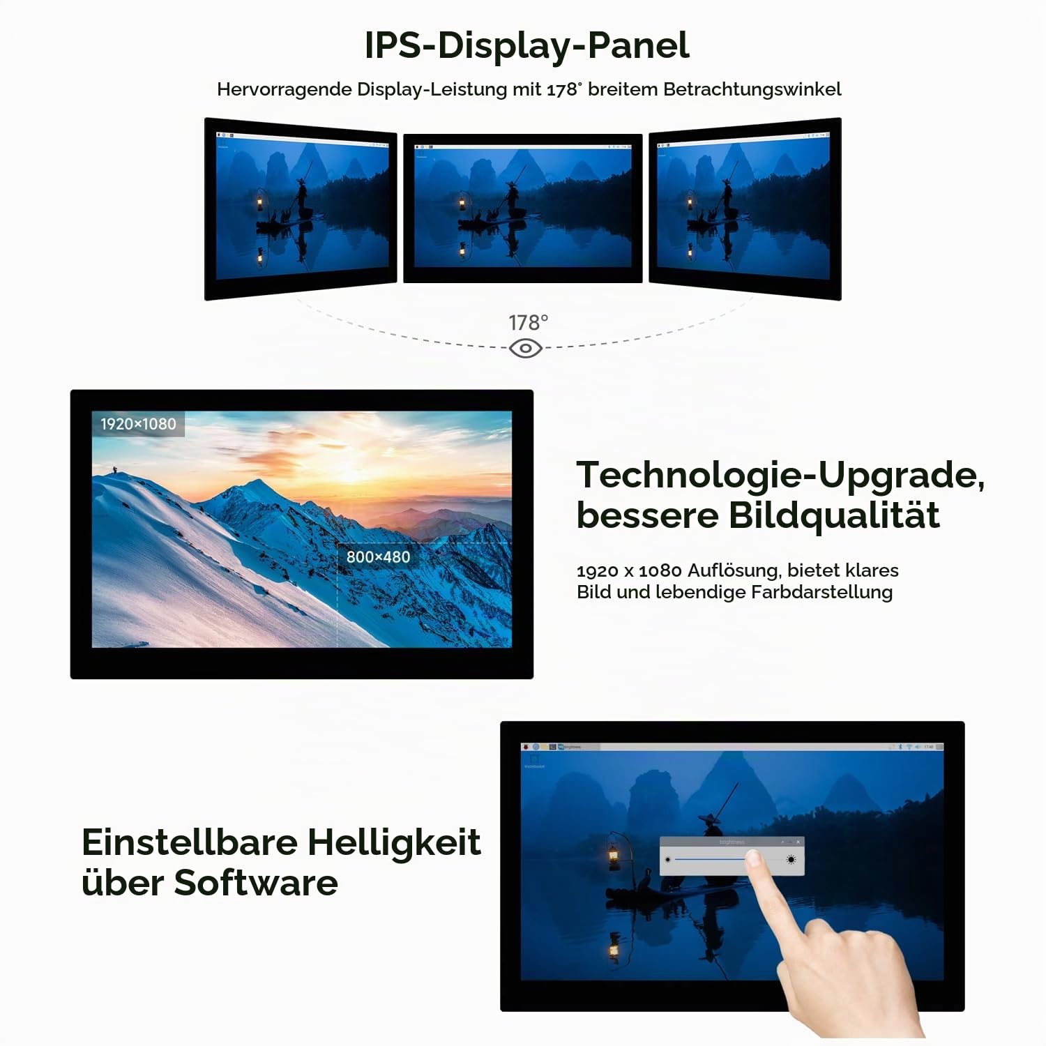 Waveshare 13.3inch High Resolution DSI Capacitive Touch Display for Raspberry Pi 5 / 4B / CM4 IO Board, 1920x1080, IPS, Toughened Glass Panel, DSI Interface, 10-Point Touch, Full Metal Back Panel