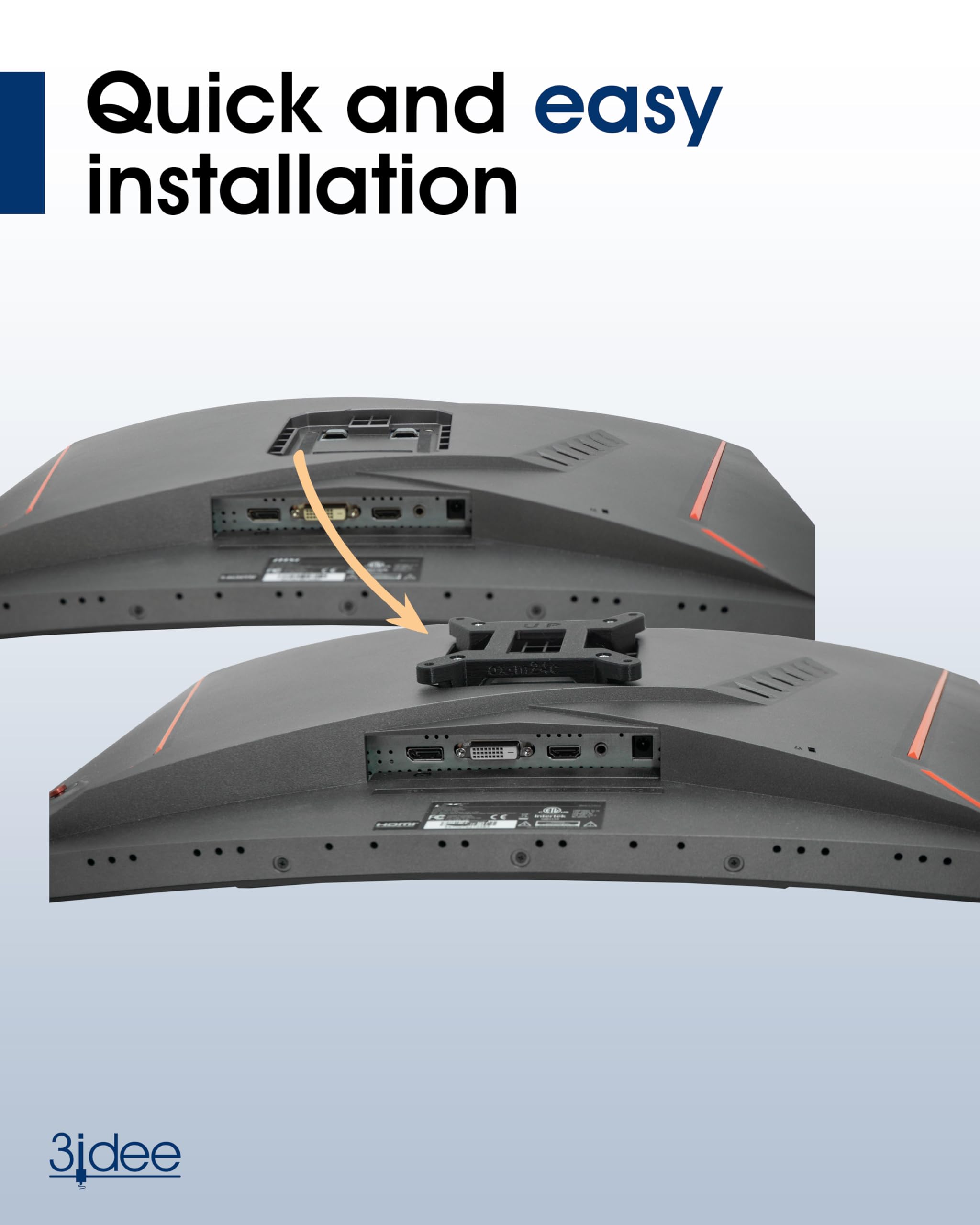 3IDEE Adapter VESA do monitora MSI Optix (MAG240VC, MAG24C, MAG270CR, MAG270VC, MAG271VCR, MAG27C, MAG27CQ) - uchwyt MSI VESA 100 x 100 mm - łatwe zawieszenie monitora