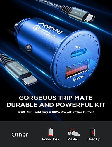 Miniatura 6 de Certificado MFi de Apple Cargador de coche para iPhone de carga rápida, AINOPE 48 W cargador rápido de coche iPhone, Mini y metal Adaptador de