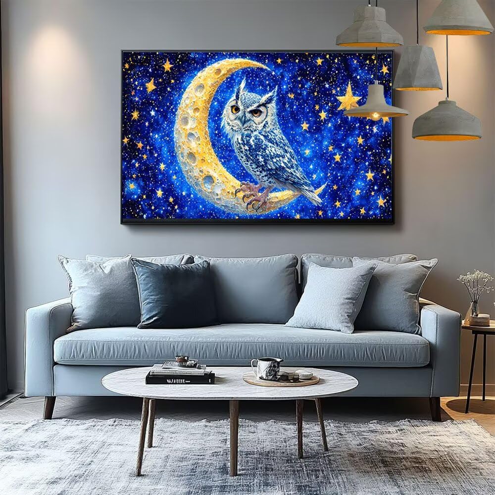 Sowa diamentowy obraz gwiaździste niebo 5D DIY diamentowe pełne zestawy artystyczne, haft krzyżykowy dla dorosłych początkujących i dzieci odpowiednie prezenty kobieta dom do dekoracji ścian XXL 50 x