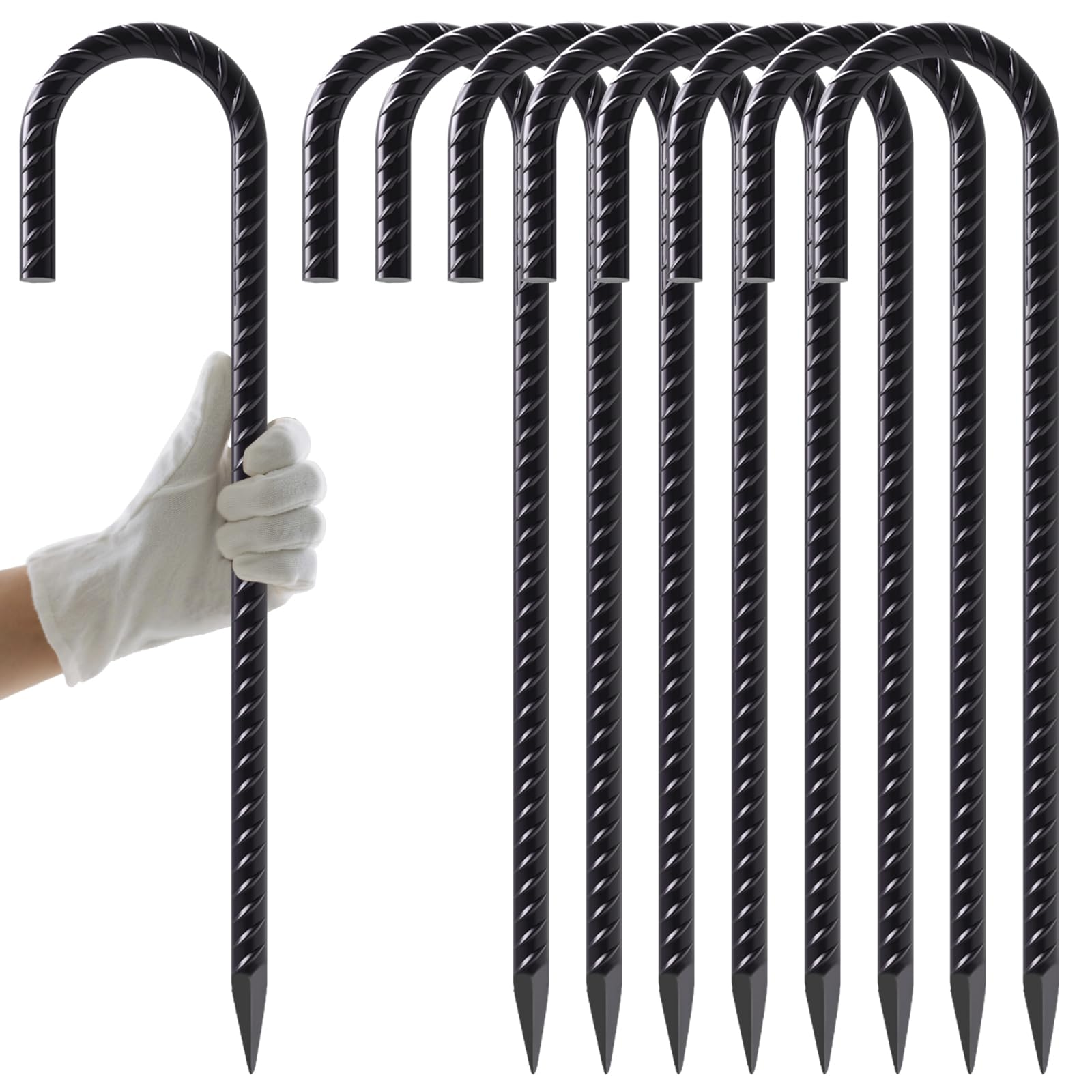 Amazon.com : AAGUT Rebar Stakes 16 Inch J Hook Heavy Duty 8 Pack, 3/8 Inch  Black Coated Metal Steel Ground Anchors Chain Link Fence Stakes for Camping  Tent, Inflatables, Yard Decorations, Canopies