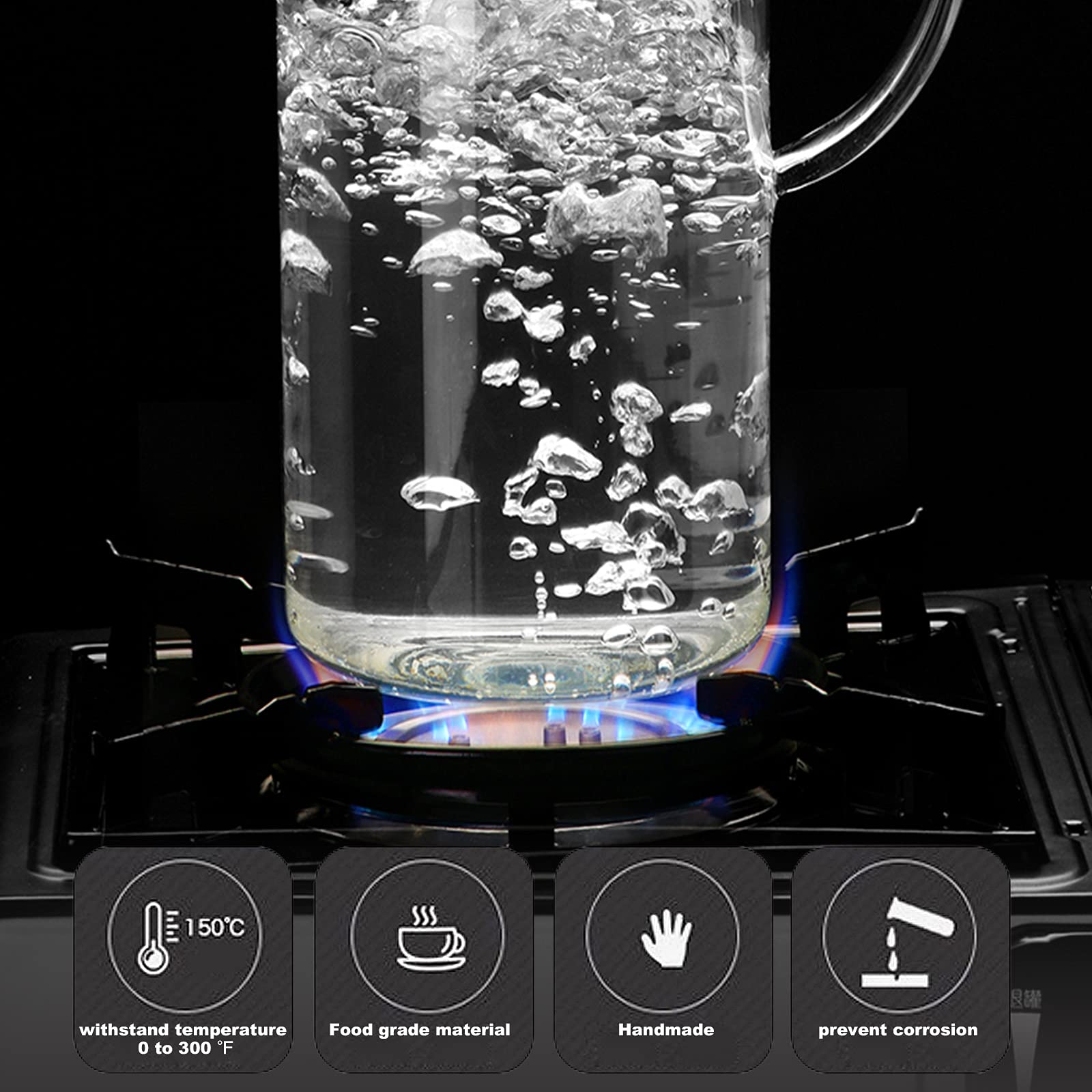 Cupwind 50oz Glass Water Pitcher with Tight Stainless Steel Lid, Glass Pitcher with Handle, Easy Clean Thicker Heat Resistant Borosilicate Glass Jug for Iced Tea, Juice, Milk, Cold or Hot Beverages