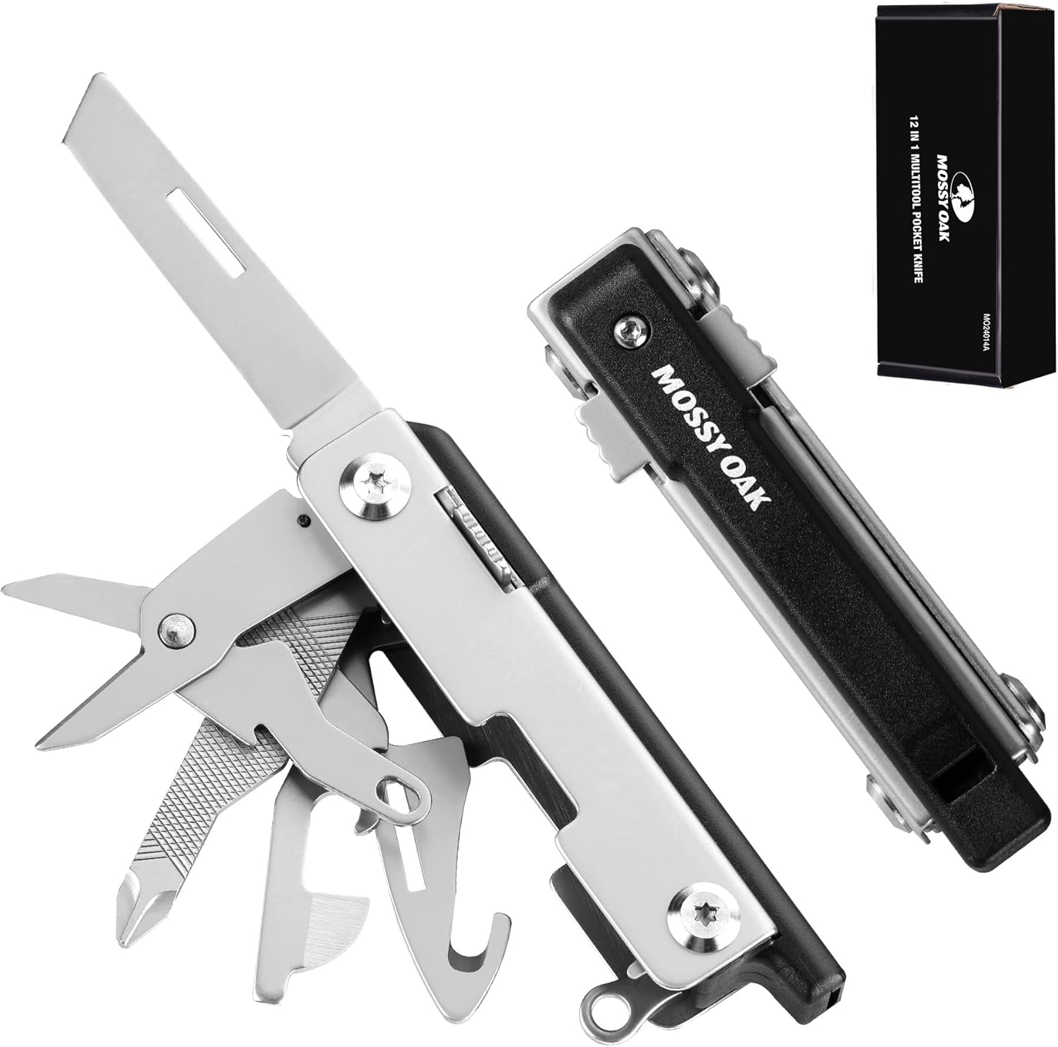 Mossy Oak Multitool,12-in-1 EDC Keychain Multitool with Pocket Knife, Scissors, Screwdrivers, Bottle Openers, Whistle – Mini Devices for Out of doors, Tenting, Climbing, Survival, Repairing for Males