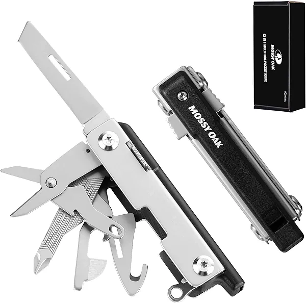 Mossy Oak Multitool,12-in-1 EDC Keychain Multitool with Pocket Knife, Scissors, Screwdrivers, Bottle Openers, Whistle - Mini Gadgets for Outdoor, Camping, Hiking, Survival, Repairing for Men