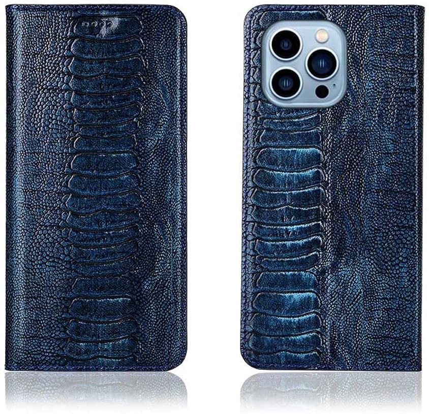 Étui rabat iPhone 13 Pro bleu anti-rayure avec fermeture magnétique et rangement carte bleu
