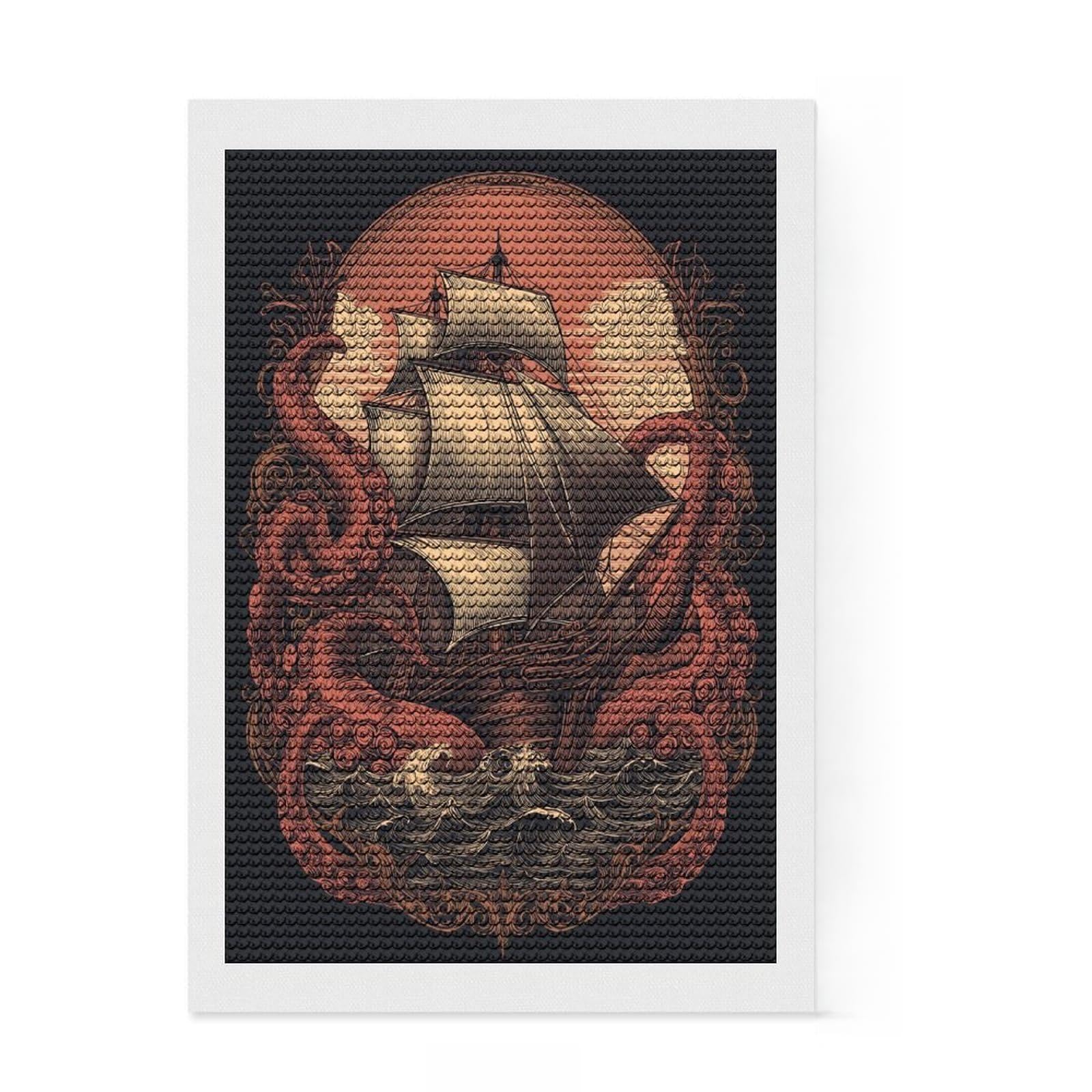 Junmoney Kraken's Wrath-8 Diamond Painting Set 8"x12", Aesthetic Room Decor, Vintage Style Decor, Creative Hobby, Decorative Artwork