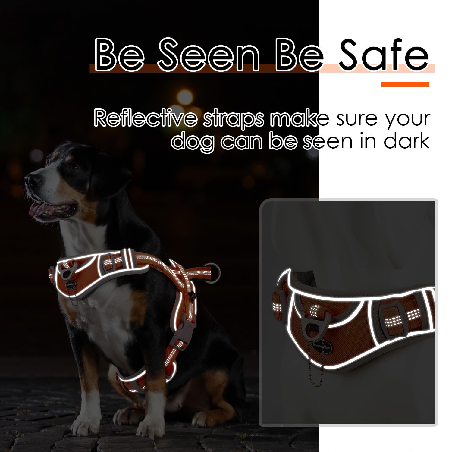 ADVENTUREMORE Arnés deportivo sin tirones para perros grandes, arnés reflectante transpirable para perro, arnés para perro a prueba de escapes con asa de clip frontal de fácil control para